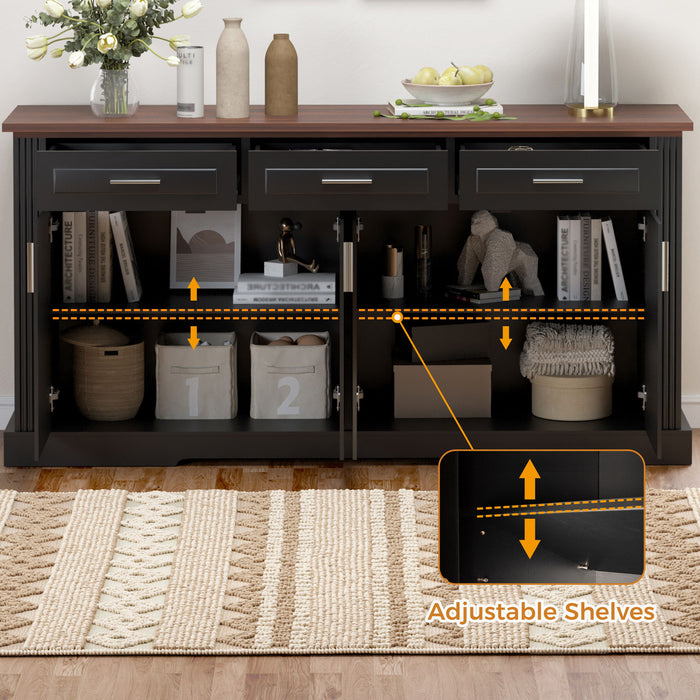 Fluted Sideboard Buffet Cabinet With 4 Doors And 3 Drawers