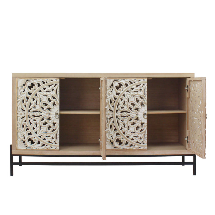 Carved 4 Door Cabinet, Storage Sideboard For Living Room - Multi