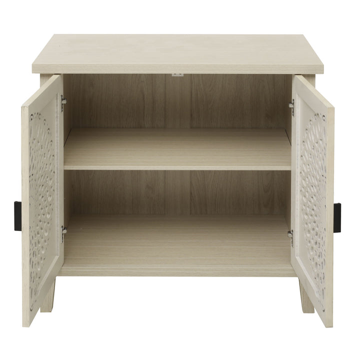 Hollow Carved 2 Door Accent Cabinet Sideboard Buffet Storage Cabinet With Adjustable Shelf For Entryway Living Room Bedroom - Natural