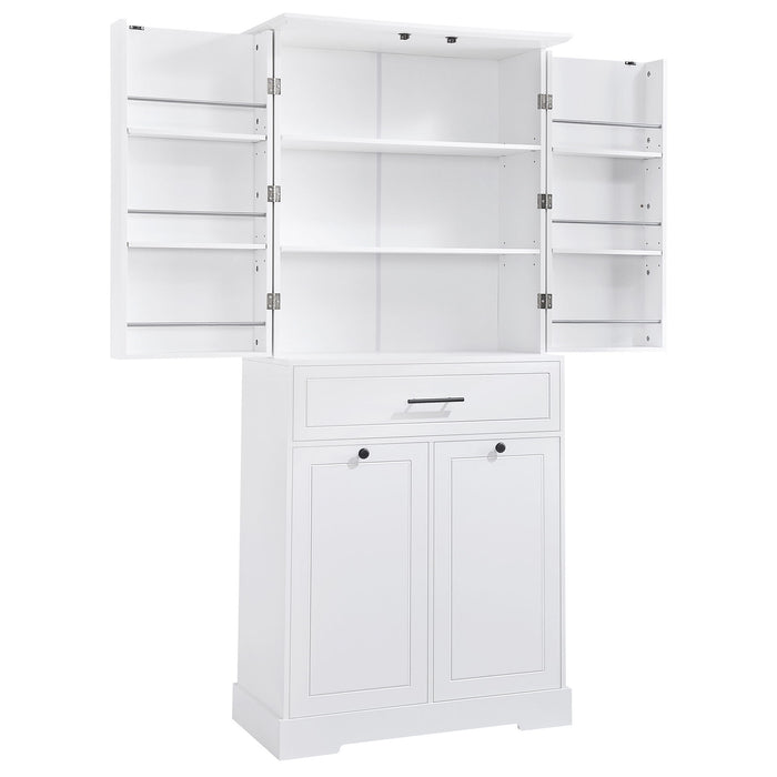 Freestanding Bathroom Storage Cabinet With Doors, Drawers, And Tilt Out Laundry Hamper - White