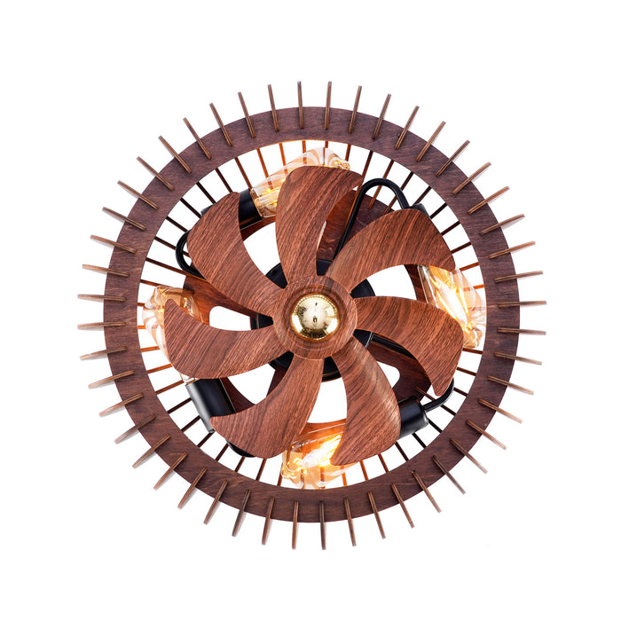 Semicircle Flush Mount Fan Light, (No Included Bulbs) And Remote Control, 6 Speeds, Quiet DC Motor For Living Room - Wood