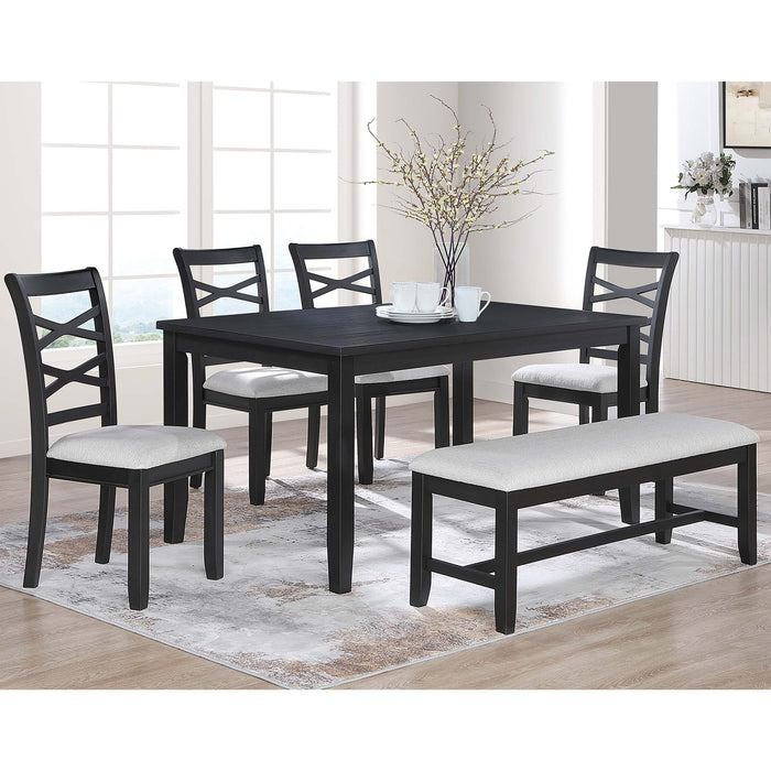 Dining Set 6 Piece With Table And Upholstered X Back Chairs - Charcoal