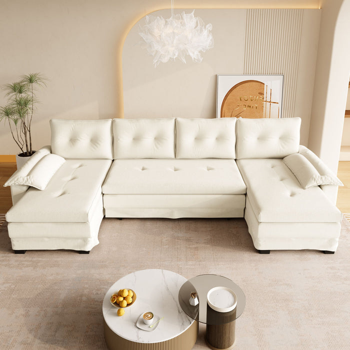 U-Shaped Sleeper Sofa With Pull Out Bed, Removable Armrests & USB Ports For Living Room