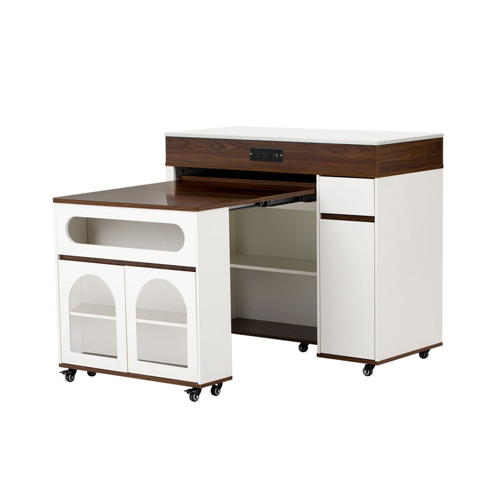 Extendable Dining Table With Folding Top, Rolling Kitchen Island With Drawers And Power Outlet