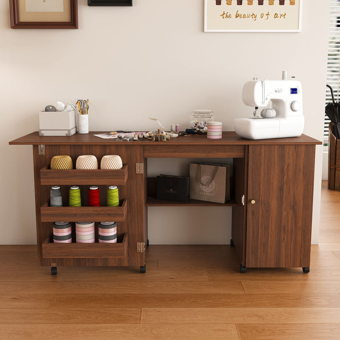 Foldable Sewing Table With Locking Casters
