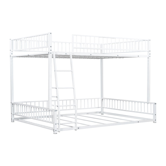 Bunk Bed Frame With Ladder And Safety Guardrails