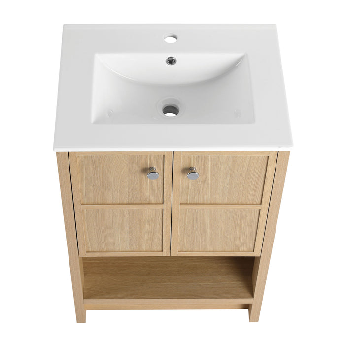 Modern Freestanding Bathroom Vanity With Ceramic Sink And Soft Closing Doors