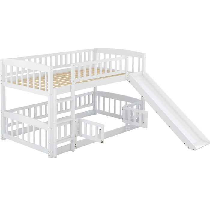 Low Bunk Bed With Slide, Fence And Ladder