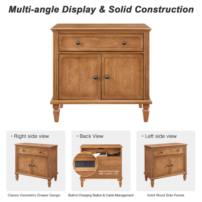 Nightstand With Charging Station Bedside Table With Drawer And Double Door Storage