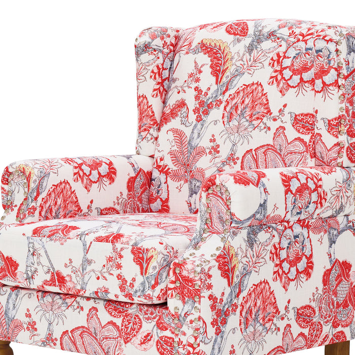 Accent Chair With Floral Upholstery And Nailhead Trim