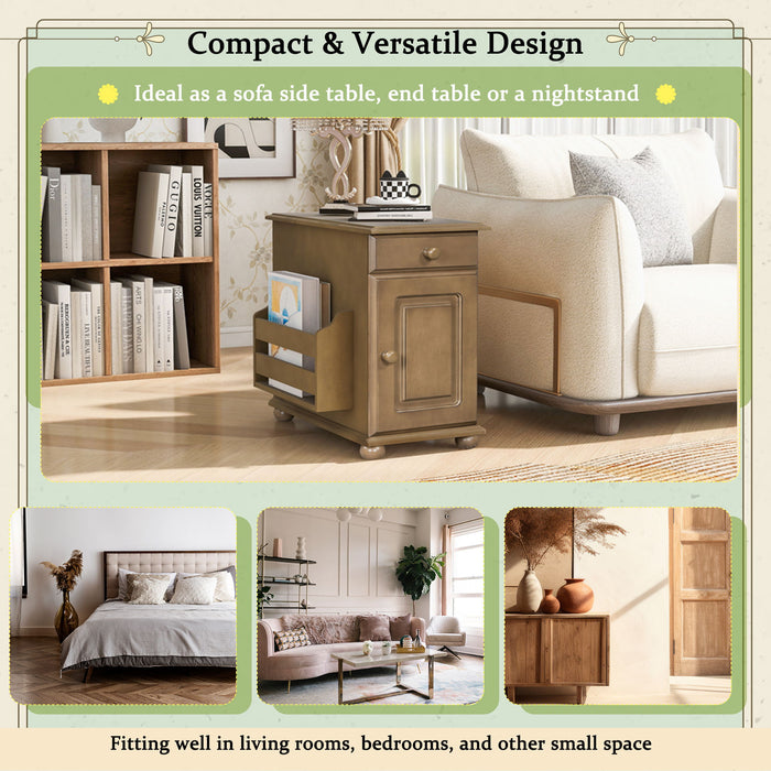 Vintage Flip Top Side Table With USB Ports