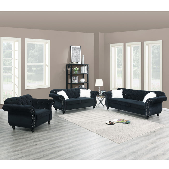 Tufted Chair With Nailhead Trim For Living Room - Black