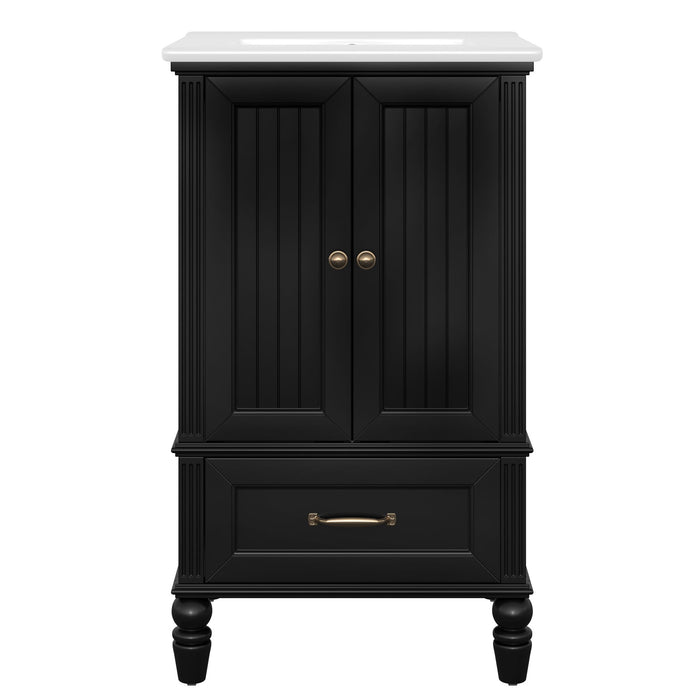 20" Bathroom Vanity With Sink Cabinet With 2 Doors, 2 Drawer, Magnetic Door Stopper, Adjustable Feet, Drop In Sink - Black