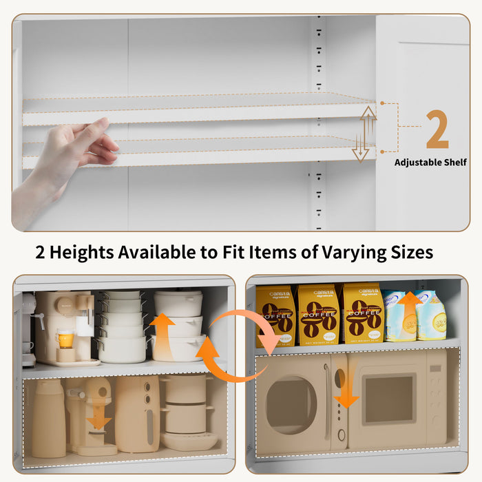 Kitchen Pantry Cabinet With Adjustable Shelves, Drawers, Hooks And Large Countertop - White