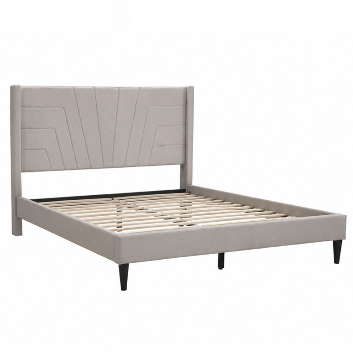 Eastern King Size Platform Bed, Upholstered Headboard - Light Brown