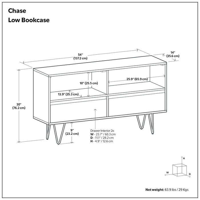 Chase - Low Bookcase - Rustic Natural Aged Brown