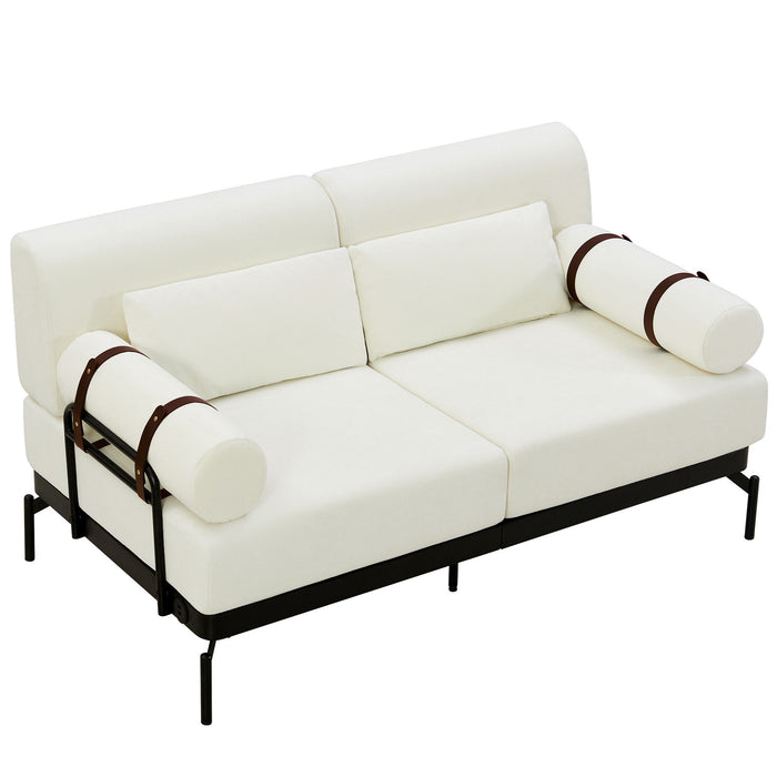 Modern Loveseat Sofa 2 Seater With USB Ports, Cylindrical Armrests