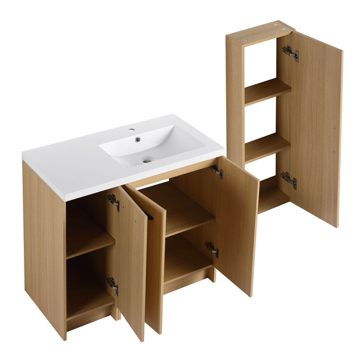 Freestanding Bathroom Vanity Set With Tall Linen Cabinet, 3 Door Storage Cabinet, Single Sink