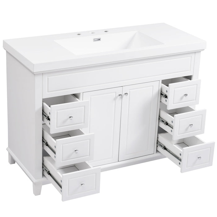 Bathroom Vanity With Sink, 6 Soft Close Drawers & Double Doors - White
