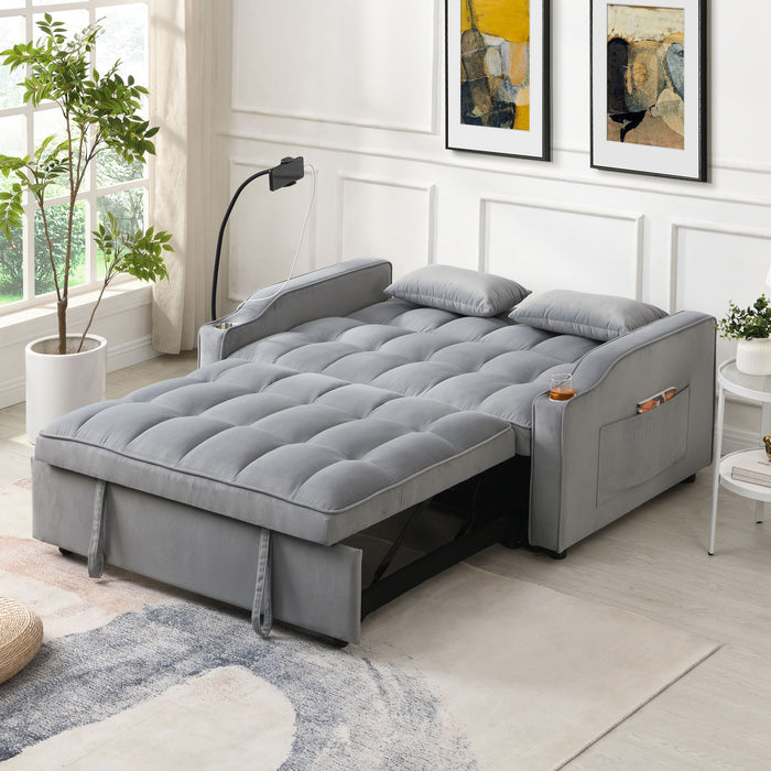 Modern Loveseat With Pullout Bed, Adjustable Reclining Backrest