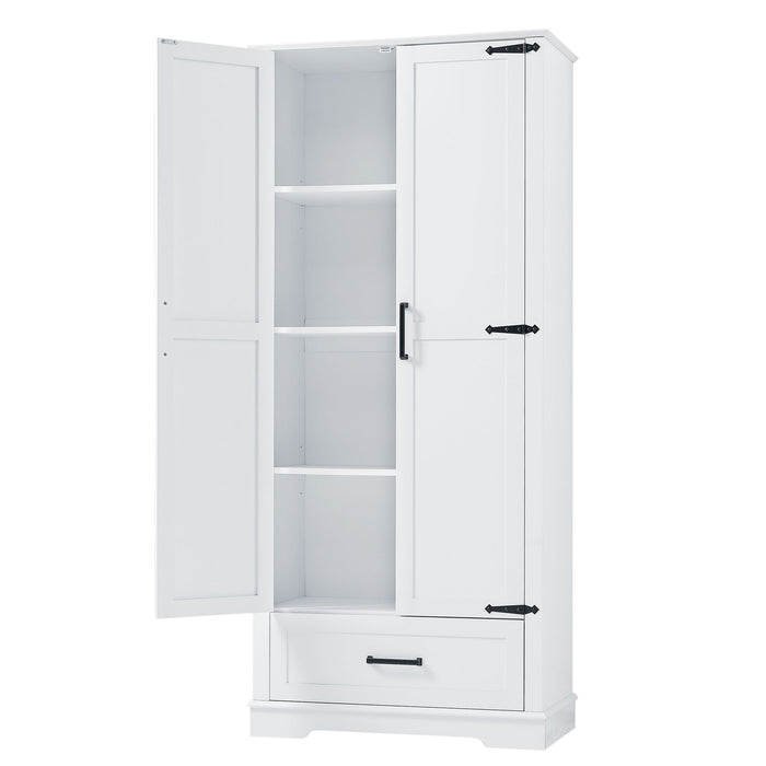 Tall Bathroom Storage Cabinet With 2 Doors And 2 Drawer, Adjustable Shelf - White