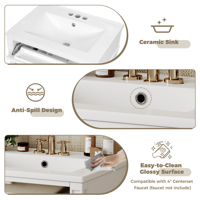 Bathroom Vanity With Top Sink, Storage Cabinet With 2 Drawers And Tip-Out Drawer