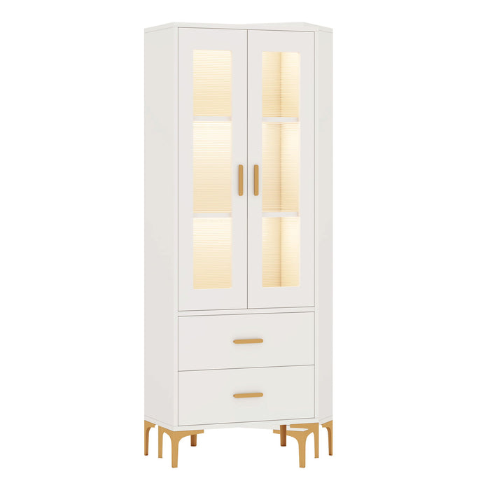Bookcase With Doors, Drawers & RGB LED Light Tall Storage Cabinet For Living Room - White