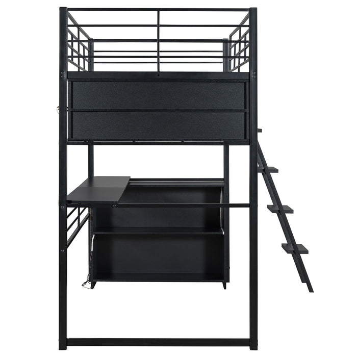 Loft Bed With LED Desk And 4 Storage Shelves