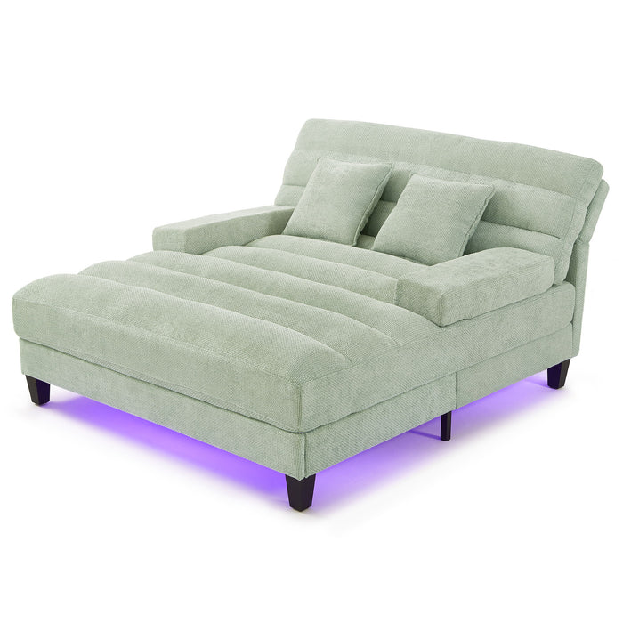 Chaise Bed Lounge Sofa Chair With Adjustable Backrest And LED Light Strip - Green