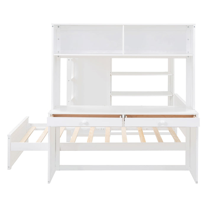Loft Bed With A Twin Size Standalone Bed, Shelves, Desk, And Wardrobe