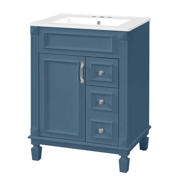 Bathroom Vanity With Ceramic Sink, Compact Cabinet With 2 Drawers And Adjustable Shelf - Blue