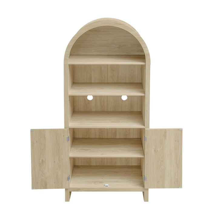 Arched Kitchen Pantry, Modern Farmhouse Wood Kitchen Storage Cabinets, Arched Storage Display Cabinet With Adjustable Shelves, Versatile Cupboard For Kitchen, Dining Room - Natural