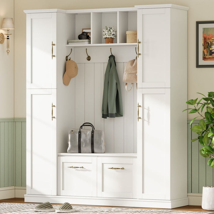 Hall Tree With 4 Side Cabinets