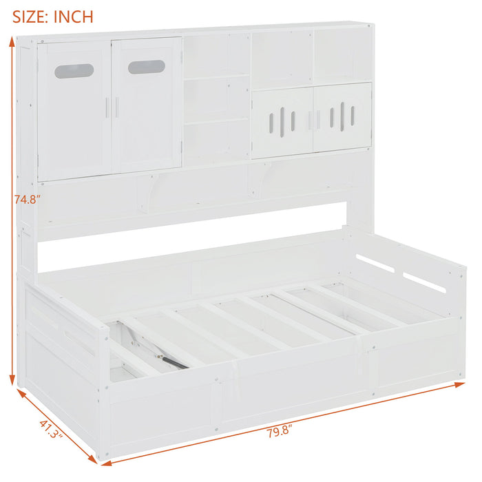Daybed With All-In-One Cabinet And Shelf