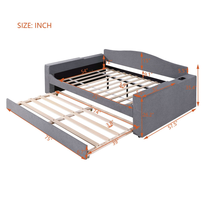 Upholstered Daybed With Storage Armrests, Trundle And Latest Integrated Bluetooth Audio System