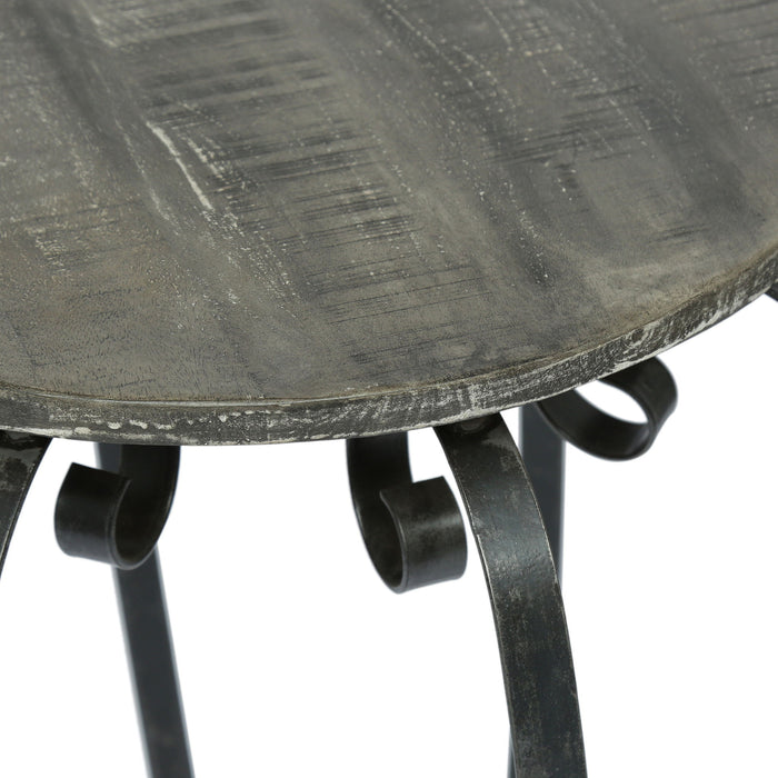 Modern Industrial End Table With Mango Wood Top And Iron Frame - Gray