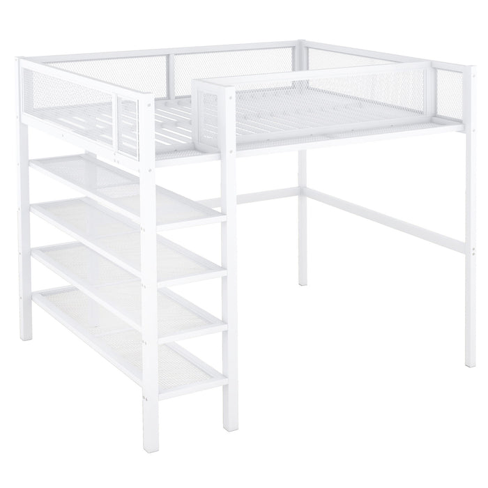Loft Bed With 4 Tier Shelves And Storage