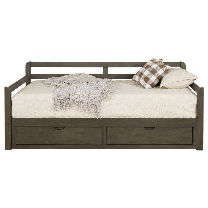 Twin Long 2 Drawer Daybed With Extendable Trundle, Storage Drawers, Fits Standard Mattress - Gray