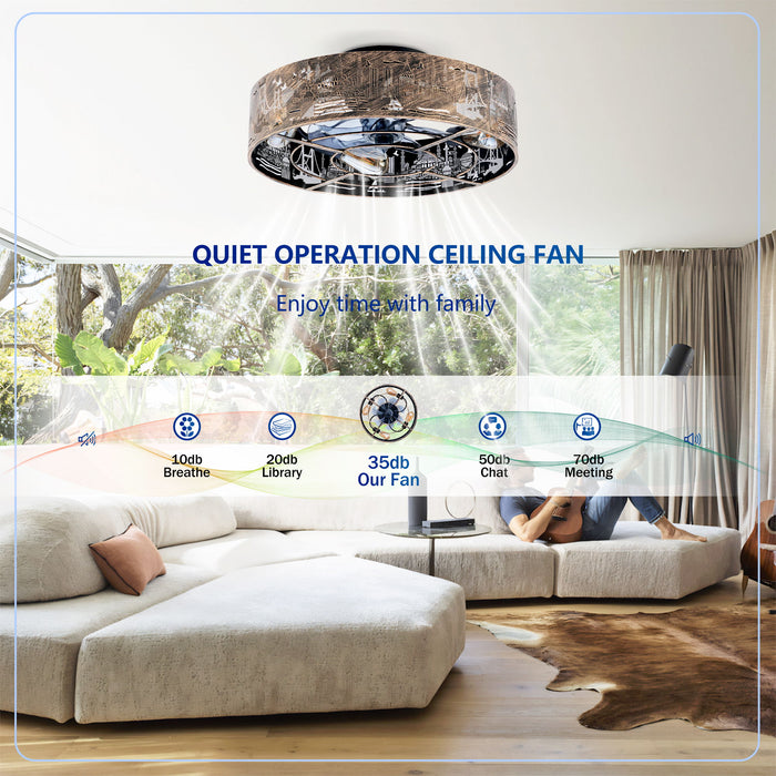 20" Iron Art Ceiling Fans With Remote, Flush Mount Ceiling Fan With 6 Speeds Reversible Motor, Not Included Bulbs - Blush / Gold / Bronze