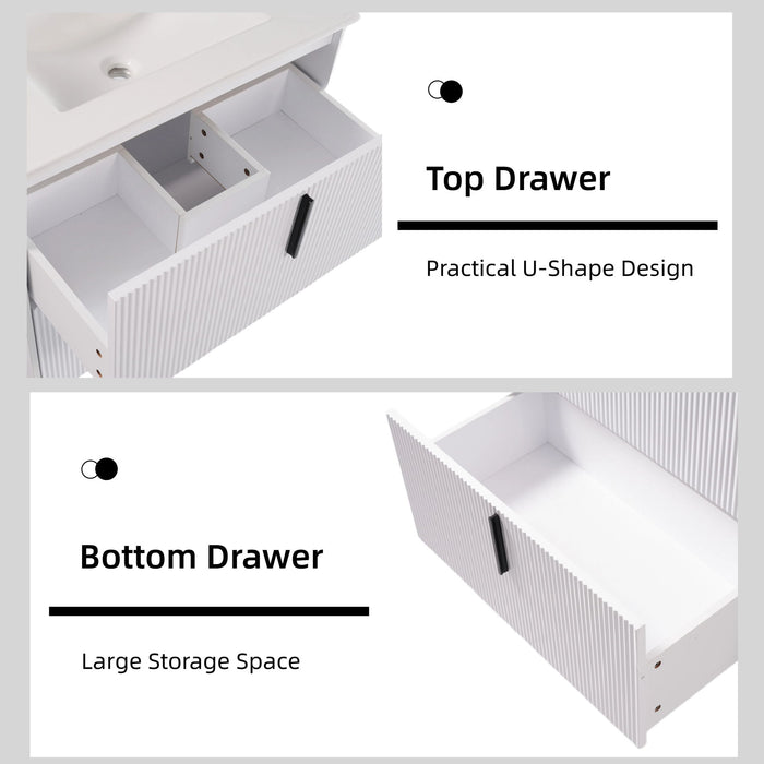 Bathroom Vanity With Ceramic Sink, Fluted Design