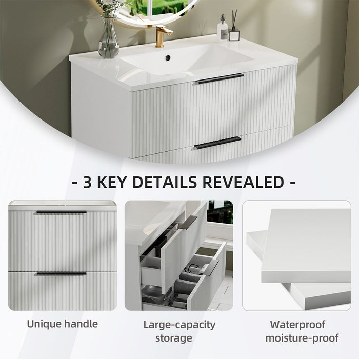 Modern Wall Mounted Floating Bathroom Vanity With Sink And Drawers