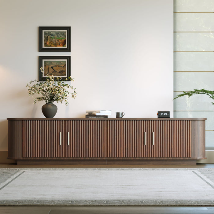 70" TV Stand With Ample Storage, Refined Curved Corners - Dark Brown