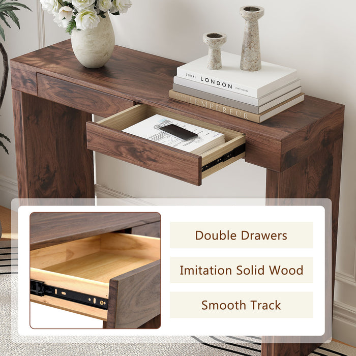 Console Table With Double Drawers - Walnut