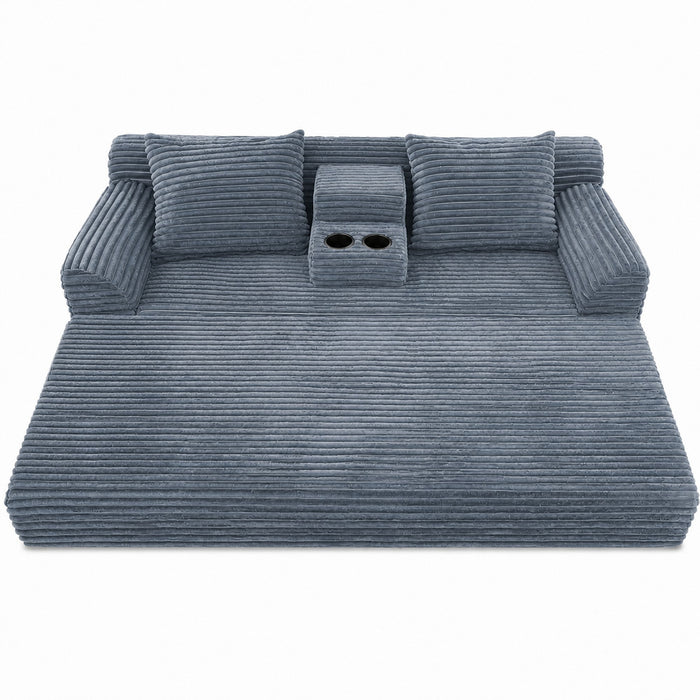 Soft Striped Convertible Sofa Bed, Dual Use Lounge Couch With Cup Holders And Pillows