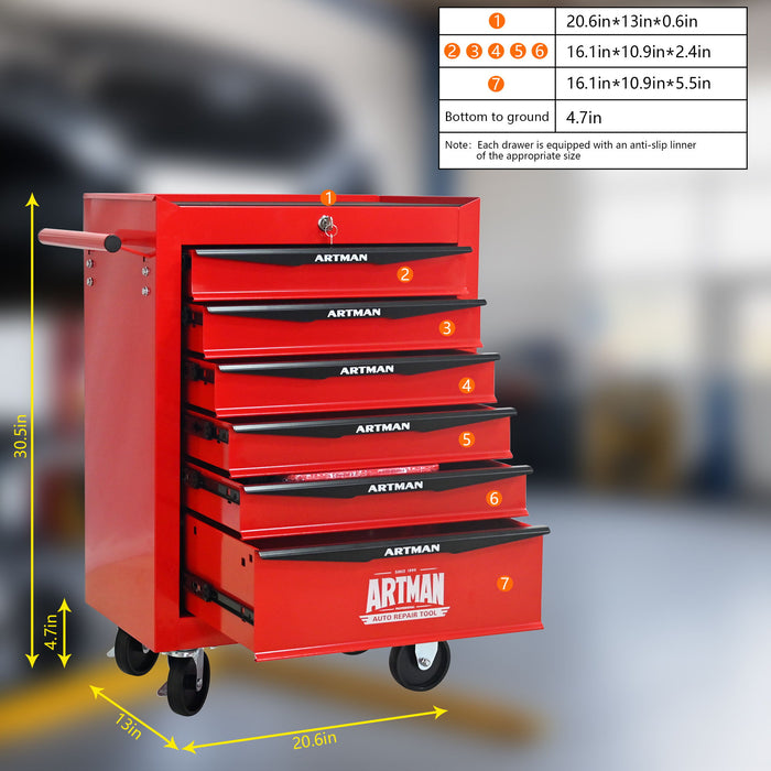 Rolling Metal Tool Chest With Drawers, Steel Storage Cabinet With Ball Bearing Slides