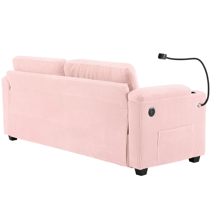 Sleeper Sofa Loveseat Sofa With Full Size Mattress, 2 USB Ports, 2 Cup Holders, 2 Side Pockets And Phone Holder