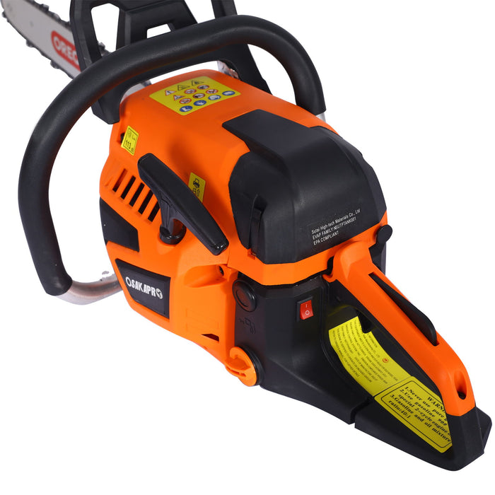 Gasoline Chainsaw 20" 52Cc For Tree And Wood Cutting - Orange