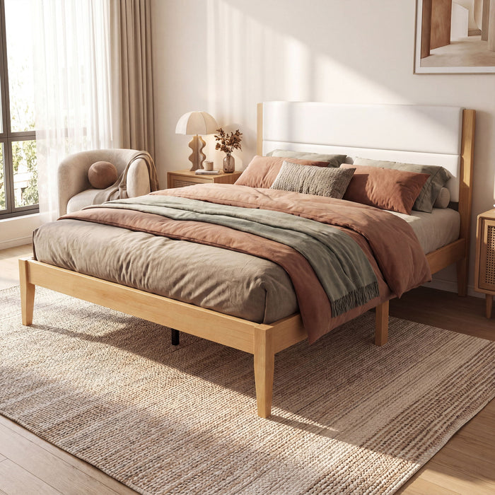 Platform Bed Frame With Upholstered Headboard, Slat Support