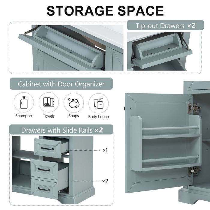 Bathroom Vanity With Sink, 2 Tip Out Drawers, Soft Close Hinges - Gray