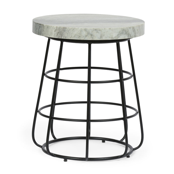 Side Table With Marble Top And Iron Base - Black / White